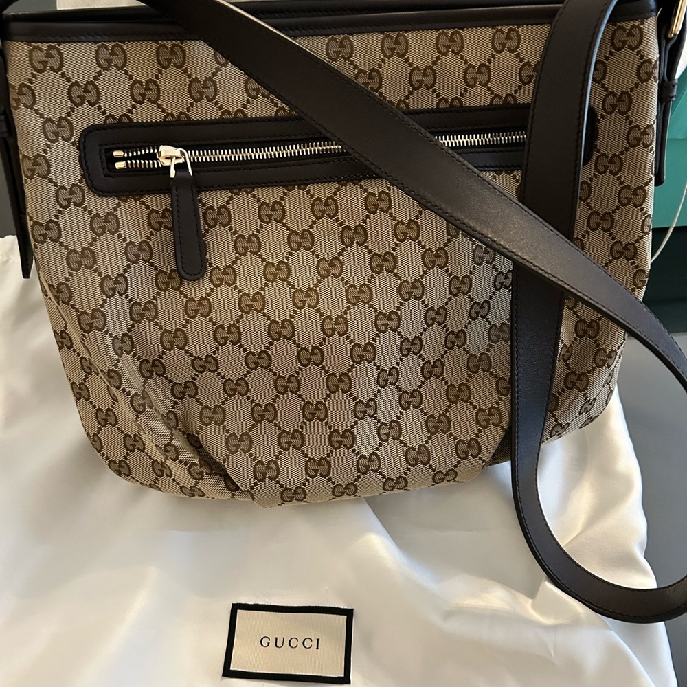 Vintage Gucci Dark Brown GG Monogram Messenger Bag